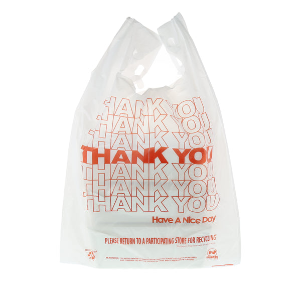 Royal Plastic Shopping Bags with Rigid Handles, 14 x 10 x 15,  Multilingual Thank You Print, Case of 100 