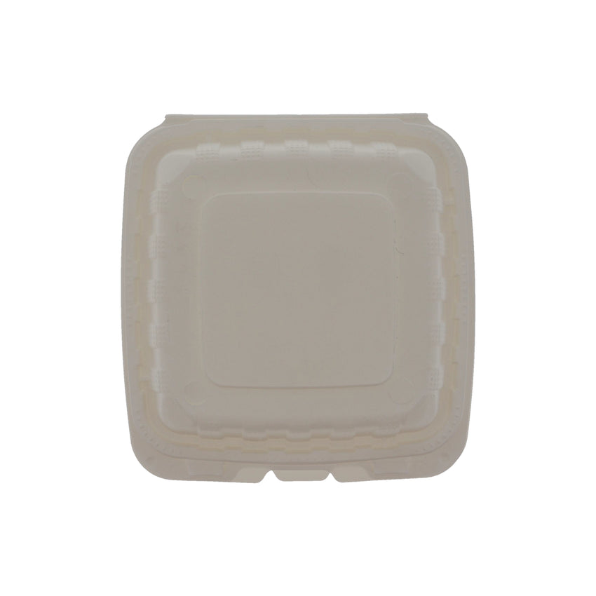 Mineral Filled PP Container, Hinged Lid, 8X8X3, 1 Comp, LW, Vented, White, top view