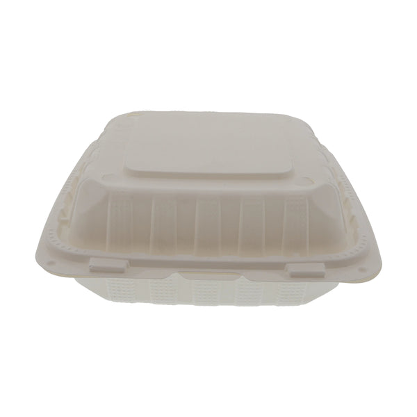 Mineral Filled PP Container, Hinged Lid, 8X8X3, 3 Comp, LW, Vented