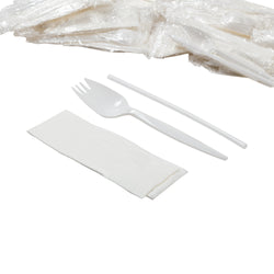 3 in 1 Cutlery Kit, Series P203, White, Medium Weight Polypropylene, Spork, Straw and 10