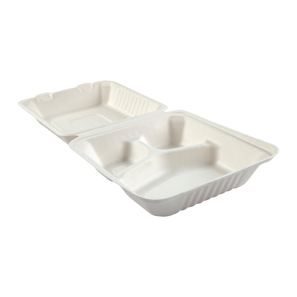 Medium 3 Section Molded Fiber Deep Hinged Lid Containers PLA Lined –  PrimeWare by AmerCareRoyal