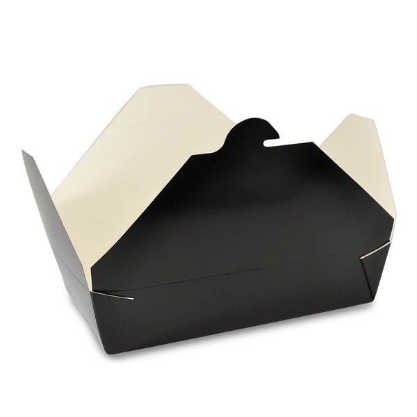 #3 Black Paper Folding Food Takeout Containers – 7-3/4in x 5-1/2in x  2-1/2in – 66oz – 200 per case