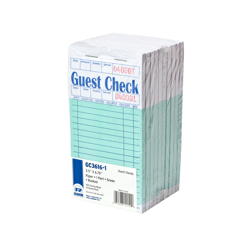 Green Guest Check 1-Part Booked, 16 lines, Inner Package