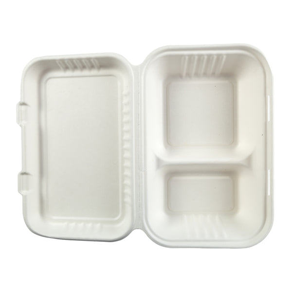 9 x 9 x 3.19 Large 3 Section Molded Fiber Hinged Lid Containers –  PrimeWare by AmerCareRoyal