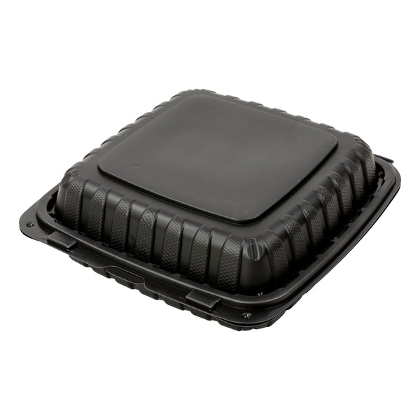 Mineral Filled PP Container, Hinged Lid, 9X9X3, 1 Comp, Black, 2/75 –  AmerCareRoyal