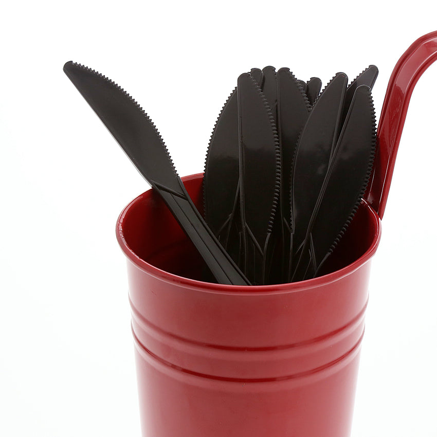 Black Polypropylene Knife, Medium Weight, Image of Cutlery In A Cup