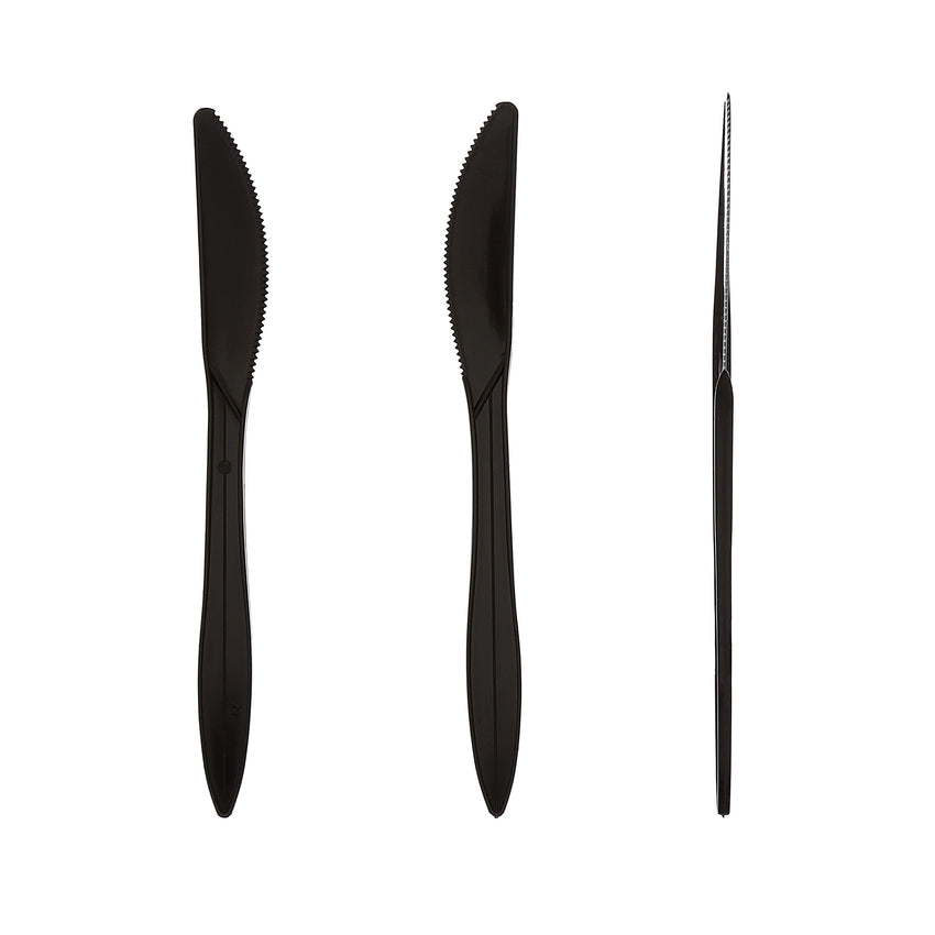 Black Polypropylene Knife, Medium Weight, Three Knives Side by Side