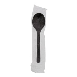 Black Polypropylene Soup Spoon, Medium Heavy Weight, Individually Wrapped