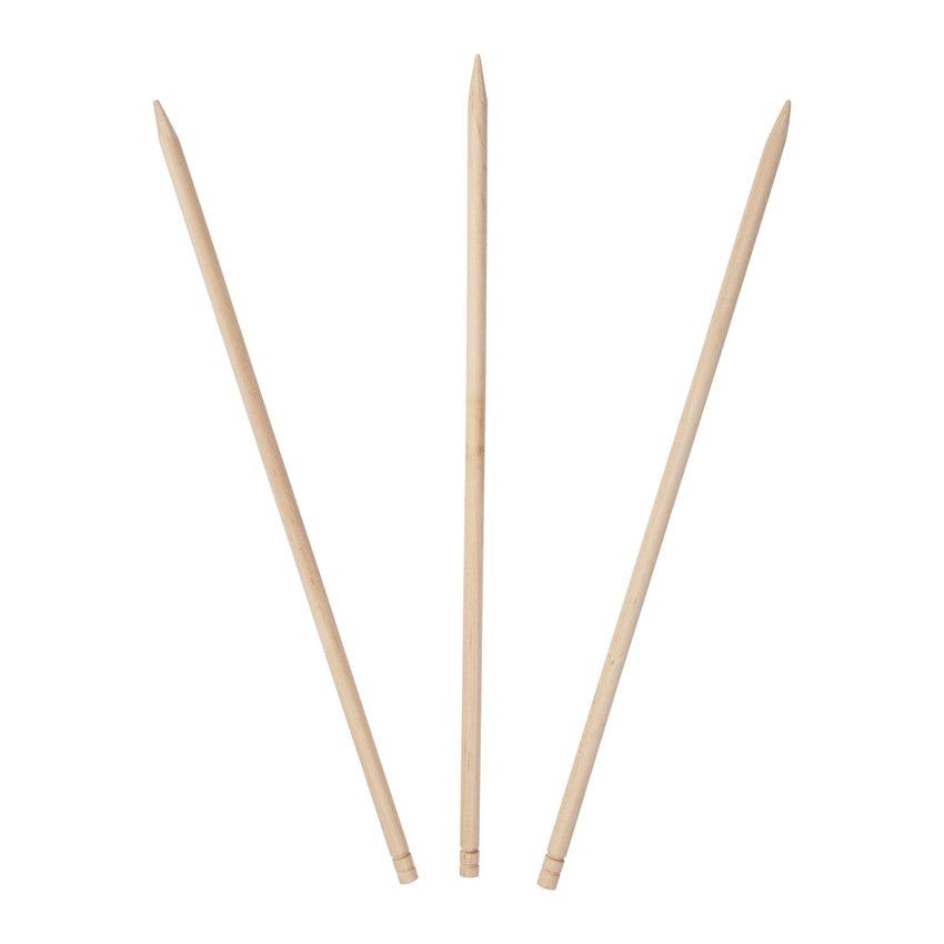 8-1/2" x 3/16" DIAMETER THICK WOODEN SKEWER, Three Skewers Fanned Out