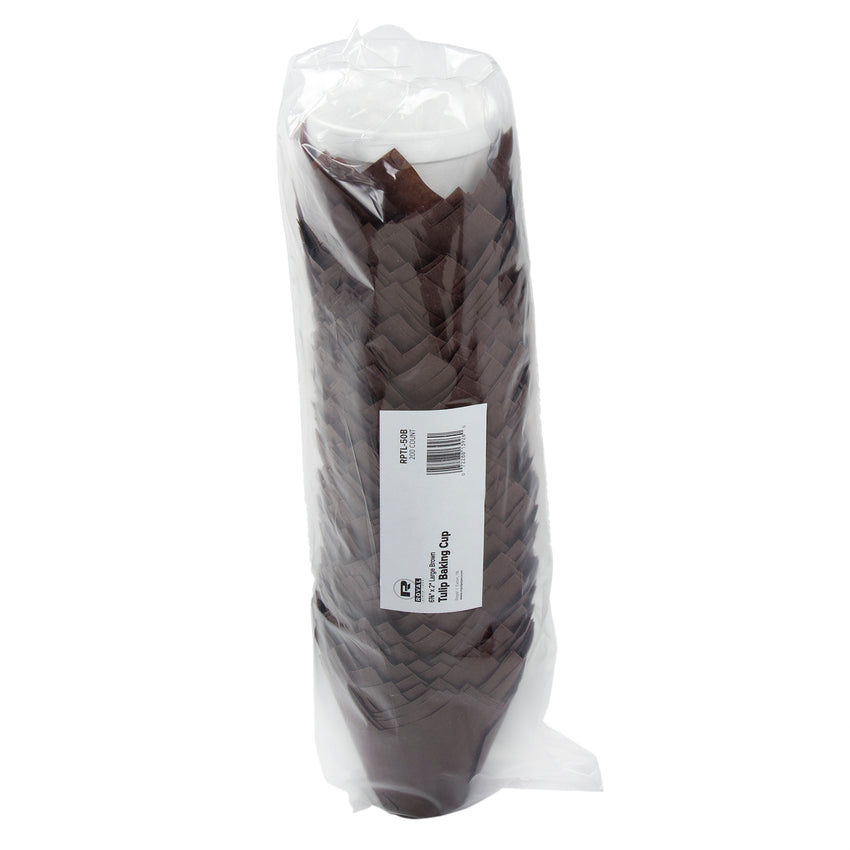TULIP BAKING CUP LARGE BROWN 6-7/8" X 2", Plastic Wrapped Inner Package