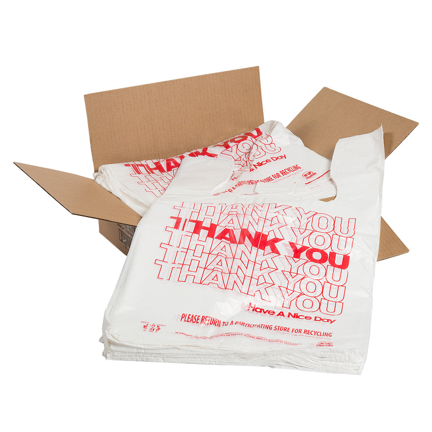 THANK YOU BAG 1/6, 11.5" X 6.5" X 20" 11 MIC, Opened Case With Bags Overlapping Edge