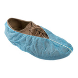 POLYPRO SHOE COVER NON SKID BLUE WITH WHITE TRED LARGE, On Shoe Rotated Front View