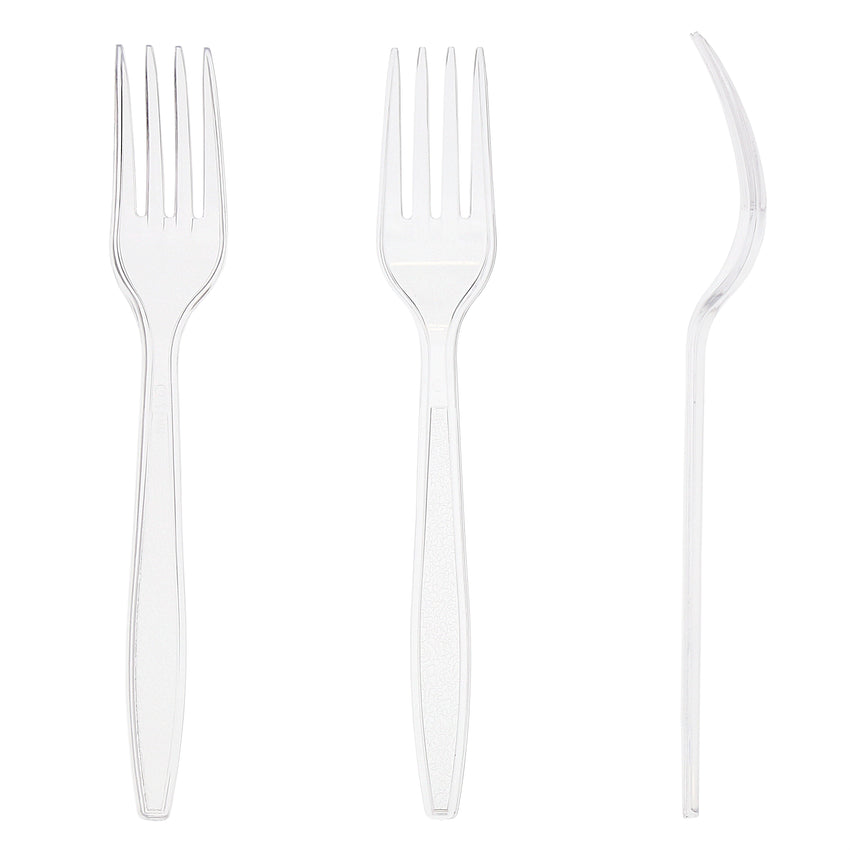 Clear Polystyrene Fork, Heavy Weight, Three Forks Side by Side