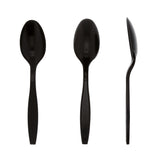 Black Polystyrene Teaspoon, Heavy Weight, Three Teaspoons Side by Side