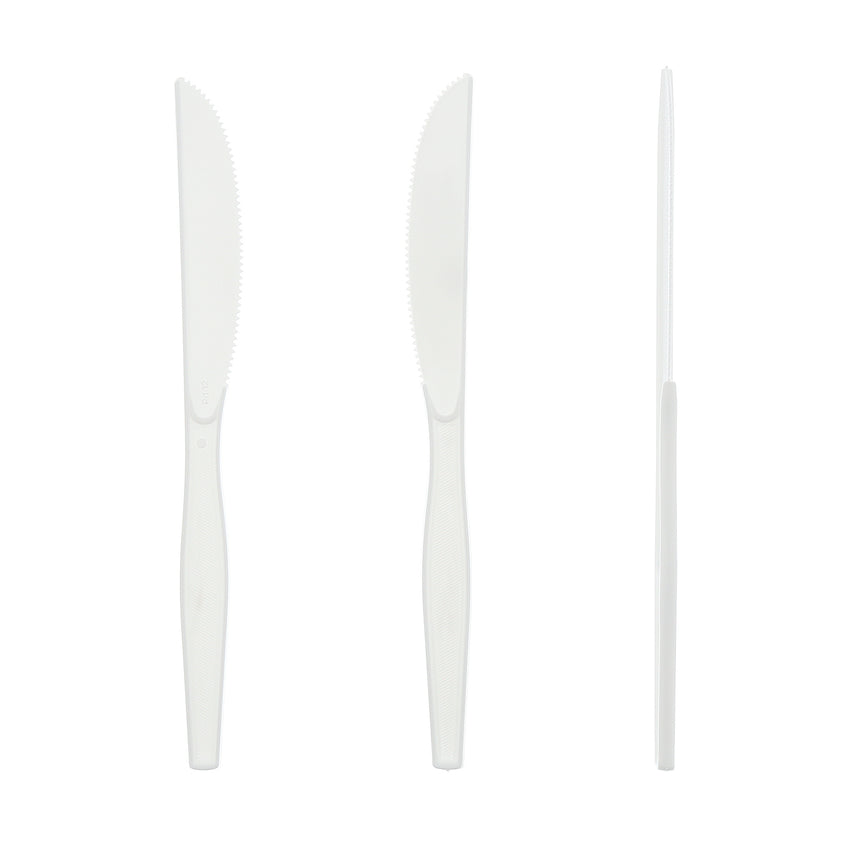 White Polystyrene Knife, Medium Heavy Weight, Three Knives Side by Side