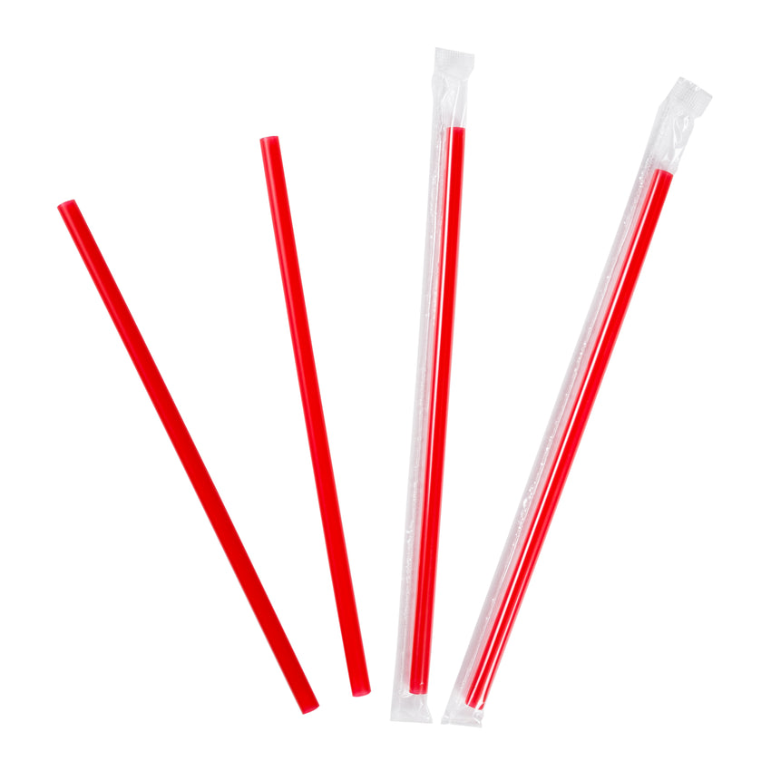 9" Giant Red Straws, Poly Wrapped, Group Image, Fanned Out Straws