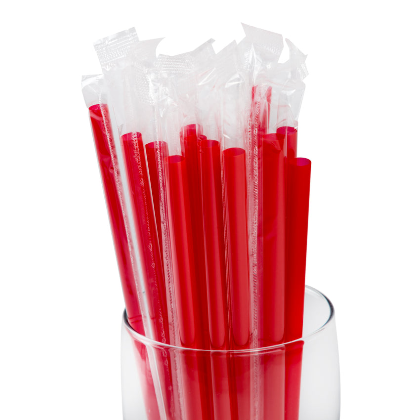 9" Giant Red Straws, Poly Wrapped, Straws In A Glass, Zoomed In