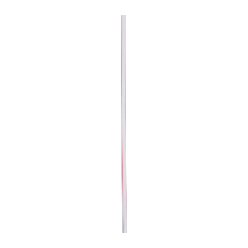 10.25" Jumbo Straw, White With Red Stripe, Paper Wrapped, View of Unwrapped Straw