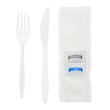 5 in 1 Cutlery Kit, Series P203, White, Medium Weight Polypropylene, Fork, Knife, Salt And Pepper Packets and 12" x 13" Napkin