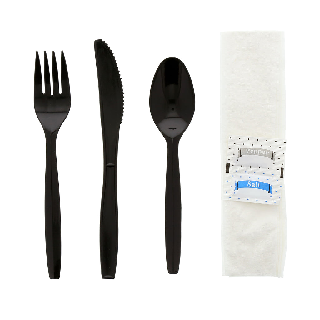 250 Plastic Cutlery Packets - Knife Fork Spoon Napkin Salt Pepper