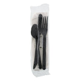 6 in 1 Cutlery Kit, Black, Heavy Weight Polypropylene, Fork, Teaspoon, Knife, Salt And Pepper Packets and Napkin