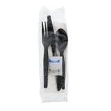 6 in 1 Cutlery Kit, Black, Medium Heavy Weight Polystyrene, Fork, Teaspoon, Knife, Salt And Pepper Packets and Napkin