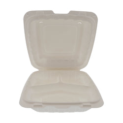 Mineral Filled PP Container, Hinged Lid, 8X8X3, 3 Comp, LW, Vented, White