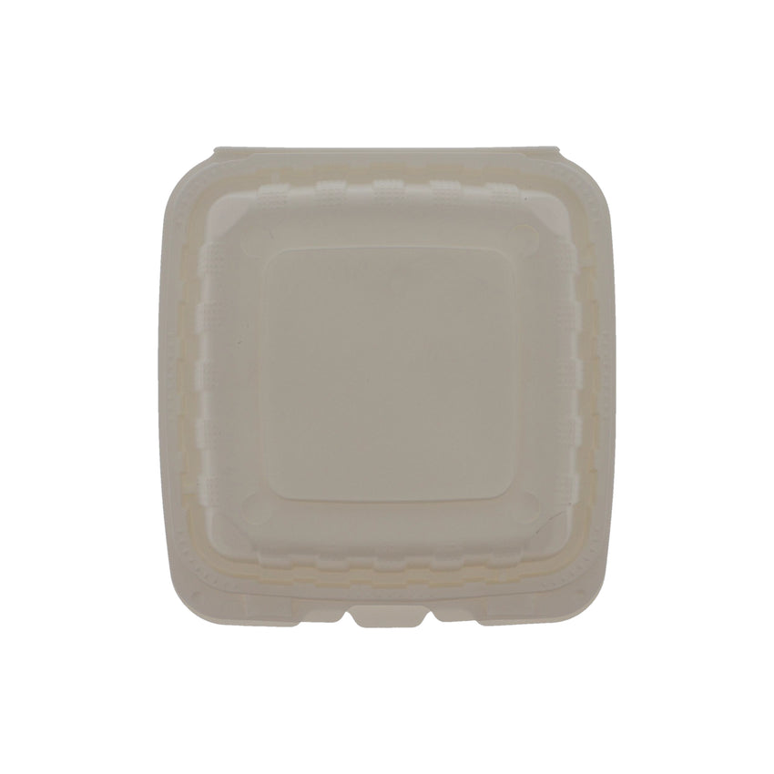Mineral Filled PP Container, Hinged Lid, 8X8X3, 3 Comp, LW, Vented, White, top