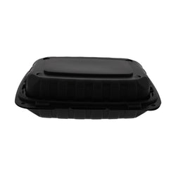 Mineral Filled PP Container, Hinged Lid, 9X6X3, 1 Comp, LW, Vented, Black