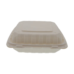 Mineral Filled PP Container, Hinged Lid, 9X9X3, 1 Comp, LW, Vented, White