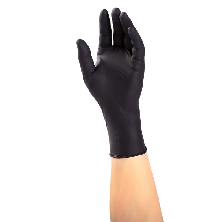 Black Widow Nitrile Gloves, Exam Grade, Powder Free, Glove On Hand