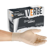 Verge Latex Gloves, Lightly Powdered, Glove on Hand, Inner Box