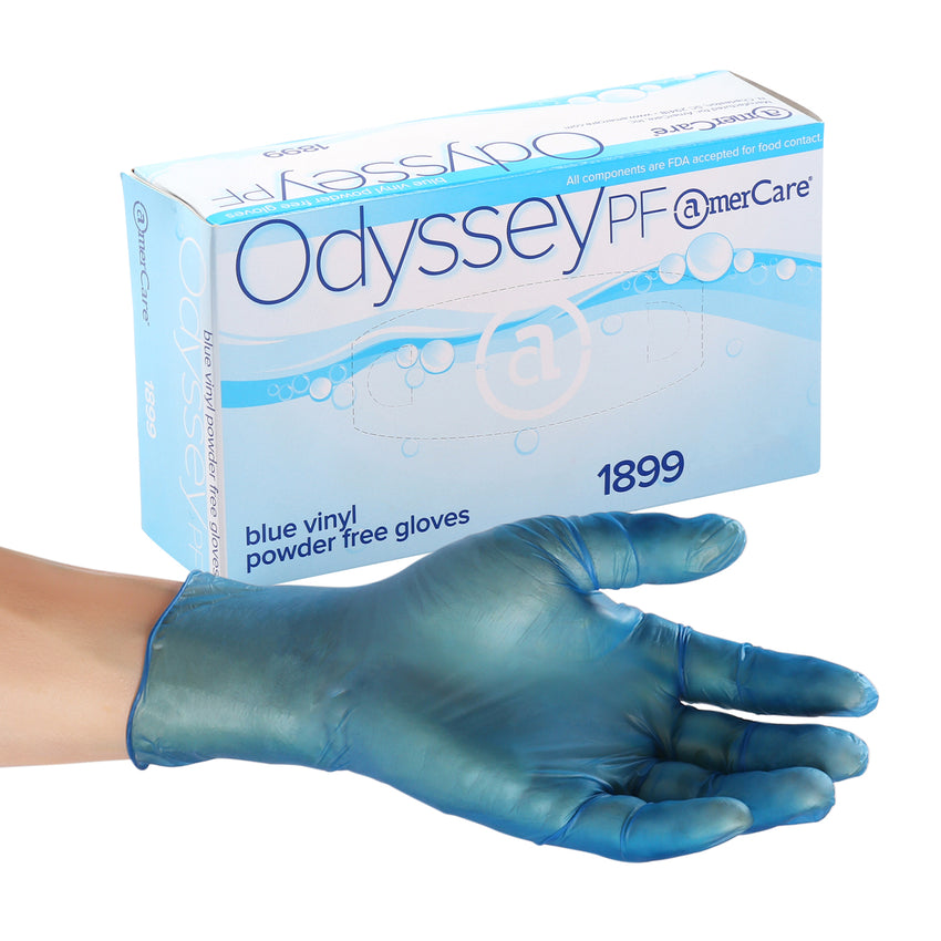 Odyssey Blue Vinyl Gloves, Powder Free