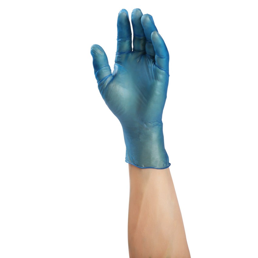 Odyssey Blue Vinyl Gloves, Powder Free, Glove On Hand