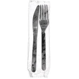 2 in 1 Cutlery Kit, Series P505, Black, Heavy Weight Polypropylene, Wrapped Fork and Knife
