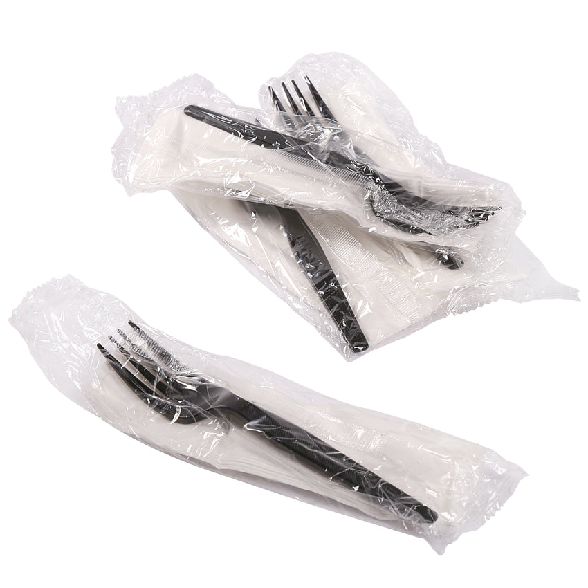 2 in 1 Cutlery Kit, Black, Medium Heavy Weight Polystyrene, Fork and Knife, Individually Wrapped