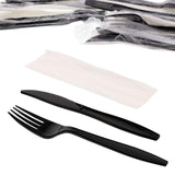 3 in 1 Cutlery Kit, Black, Medium Weight Polypropylene, Fork, Knife and Napkin