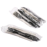 3 in 1 Cutlery Kit, Black, Heavy Weight Polystyrene, Fork, Knife and Napkin, Individually Wrapped