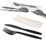 3 in 1 Cutlery Kit, Black, Heavy Weight Polystyrene, Fork, Knife and Napkin