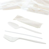 4 in 1 Cutlery Kit, Series P203, White, Medium Weight Polypropylene, Fork, Teaspoon, Straw and 8" x 10" Napkin