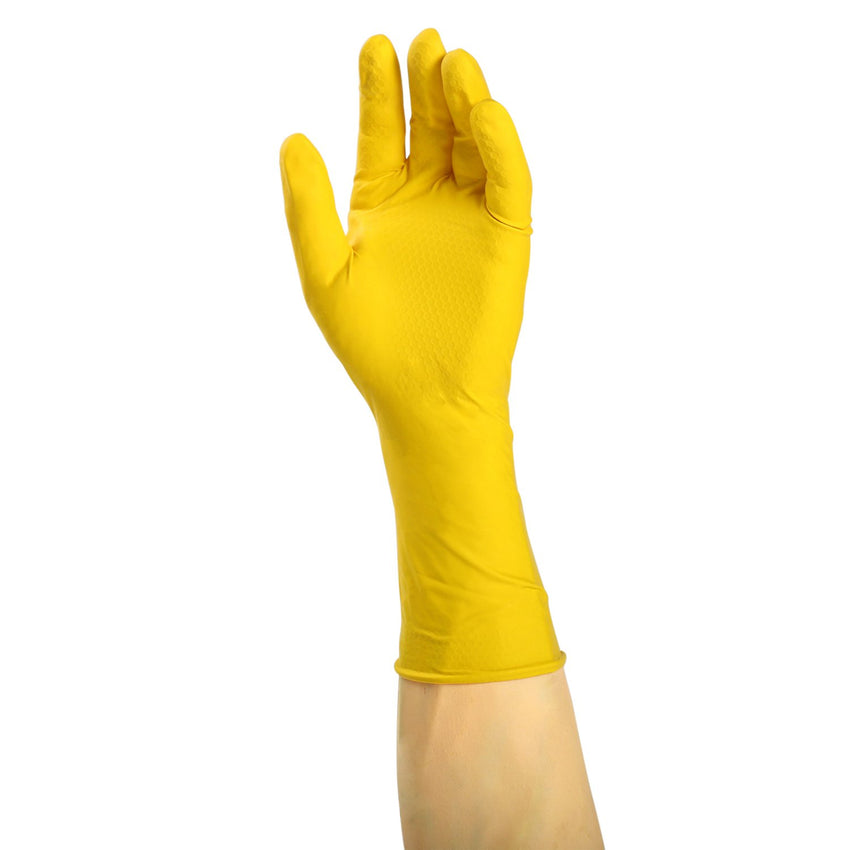 Neptune Yellow Latex Gloves, Flock Lined, Powder Free, Glove On Hand