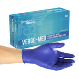Verge-Med Nitrile Gloves, Exam Grade, Powder Free, Inner Box Of Gloves and Glove On Hand