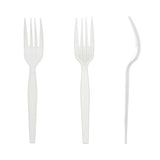White Polystyrene Fork, Medium Heavy Weight, Front, Back and Side View