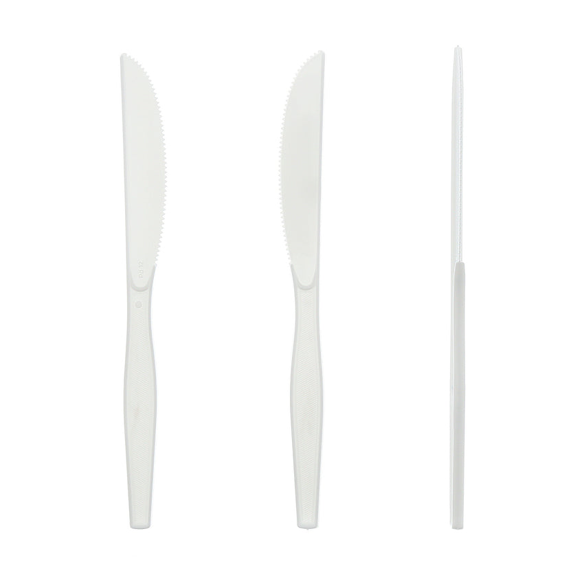 White Polystyrene Knife, Medium Heavy Weight, Front, Side and Back View