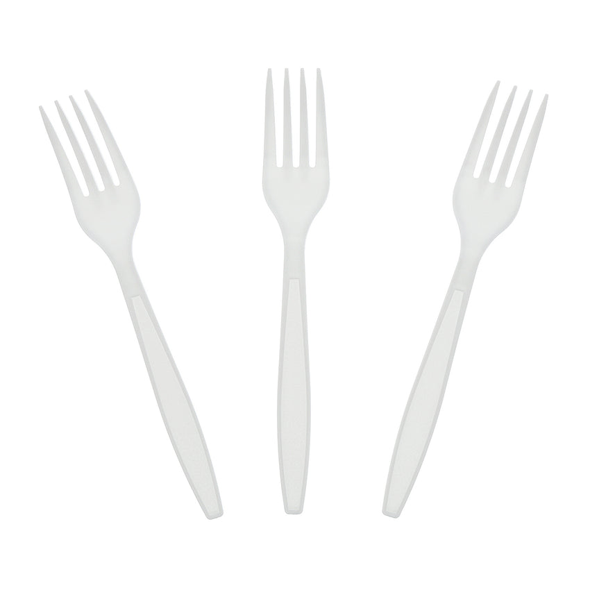 White Polystyrene Forks, Heavy Weight, Fanned Out