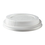 8 oz Compostable CPLA Hot Cup Lid, Slightly Tilted Side View