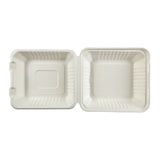 Deep Medium PLA Lined Hinged Lid Containers 7.875" x 8" x 3.19", Opened Overhead View