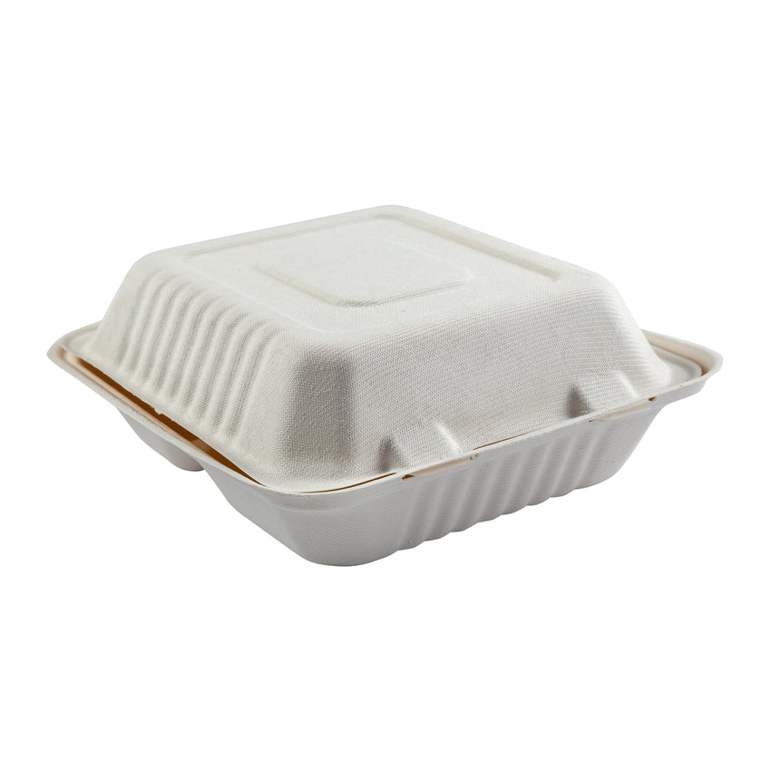 Deep Medium 3-section Hinged Lid Containers 7.875" x 8" x 3.19", Closed Side View