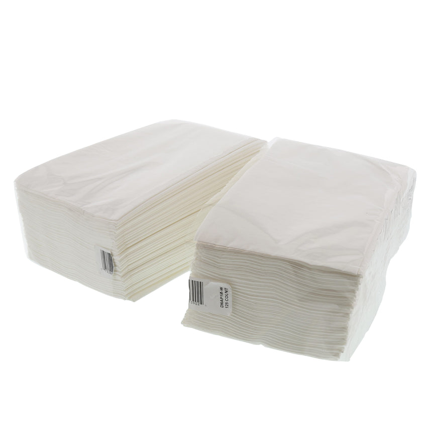 White Dinner Napkin, 2-Ply, 15" x 17", Two Packages Side By Side