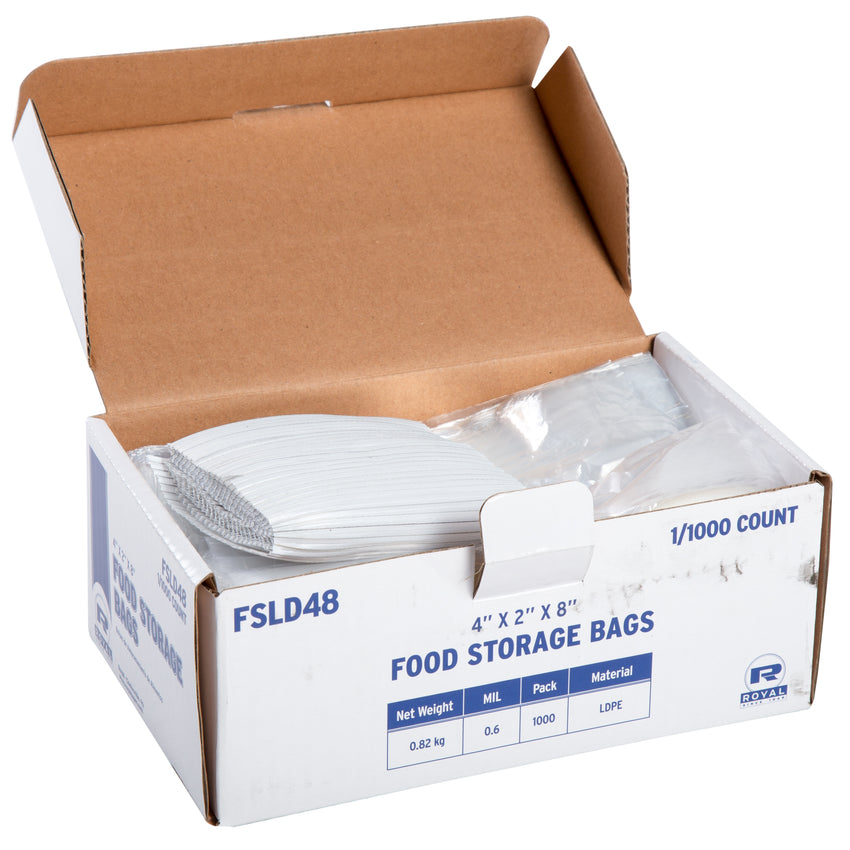 Low Density Food Storage Bag, 4" x 2" x 8", Open Case